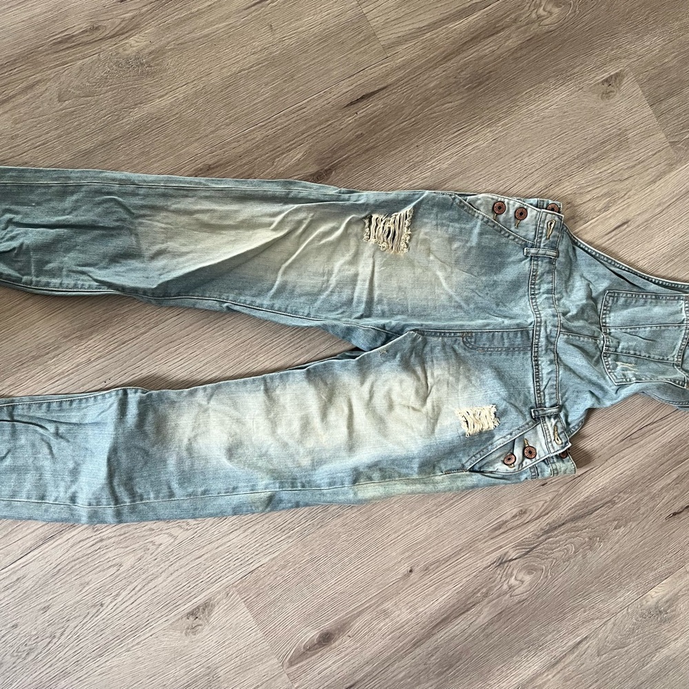 Forever 21 Distressed Blue Denim Overalls